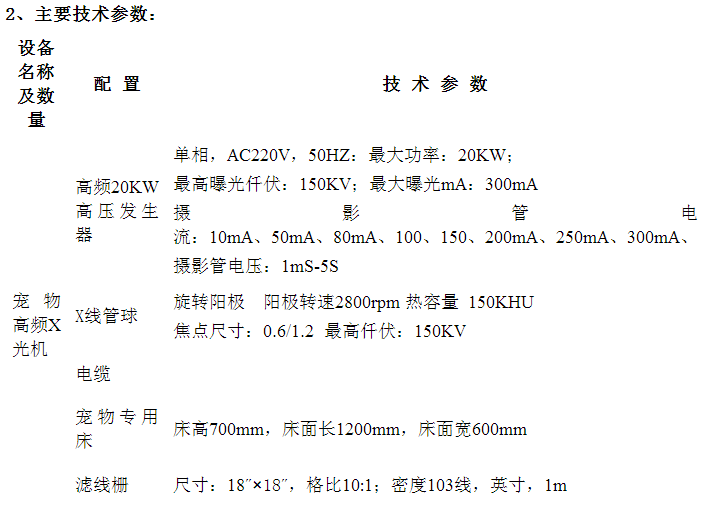 寵物X光機參數